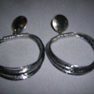 Earrings, wire hoops, silver tone ,pierced, light weight